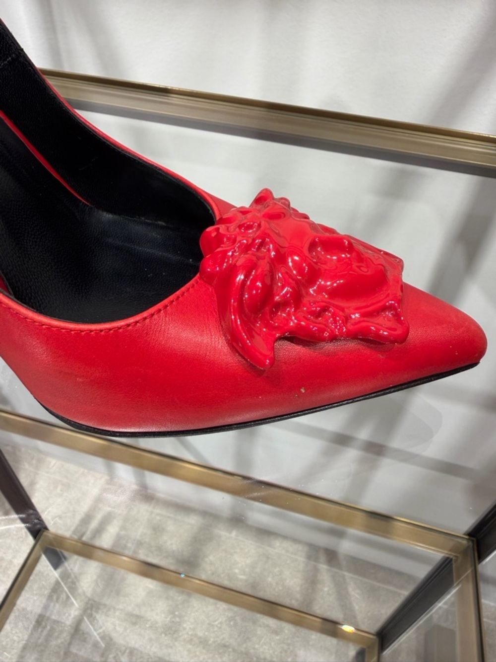 Versace Red Pointed Toe High Heels with Medusa - Picture 16 of 16